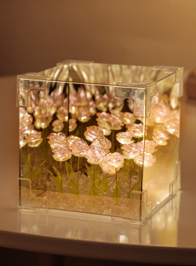 花海灯郁金香小花灯镜面小夜灯diy手工创意灯镜子闺蜜生日实用