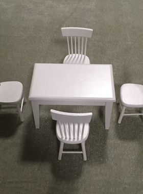 1:12娃娃屋dollhouse迷你家具模型袖珍玩具 木质方形餐桌椅5件套