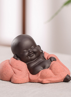 紫砂精品招财弥勒佛茶宠功夫茶摆件手工可养禅意茶玩茶台装饰品