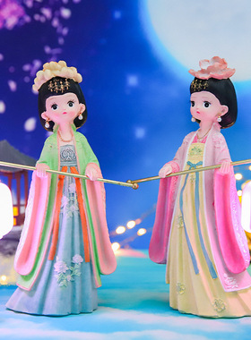 宫廷汉服风提宫灯树脂女孩公主家居饰品摆件公仔闺蜜礼物古风娃娃