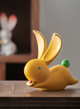 可爱兔子陶瓷摆件小白兔家居桌面装饰品新年创意礼物招财如意玉兔