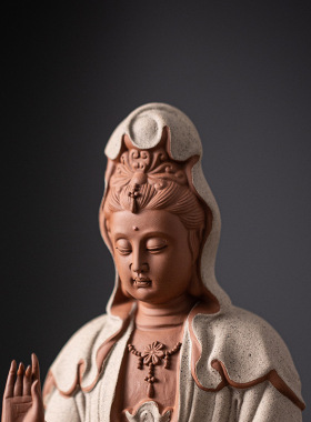 陶瓷观音佛像摆件家用坐莲观音菩萨工艺品禅意茶空间装饰品摆设