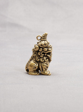 獬豸瑞兽麒麟纯黄铜汽车钥匙扣小挂件复古手工编织潮挂绳个性吊坠