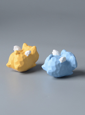 可爱小动物柴犬兔子摆件桌面装饰品车载中控台车内树脂木雕风格