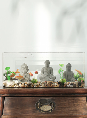 鱼缸水族造景装饰品水泥沉水大圣如来佛头佛像微景观仿石人物摆件