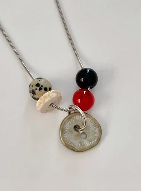 韩系复古纽扣小众吊坠项链