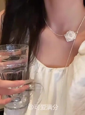 法式浪漫白色锆石玫瑰花朵项链