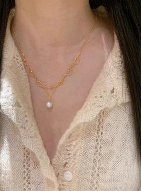 银色清冷珍珠蕾丝项链女