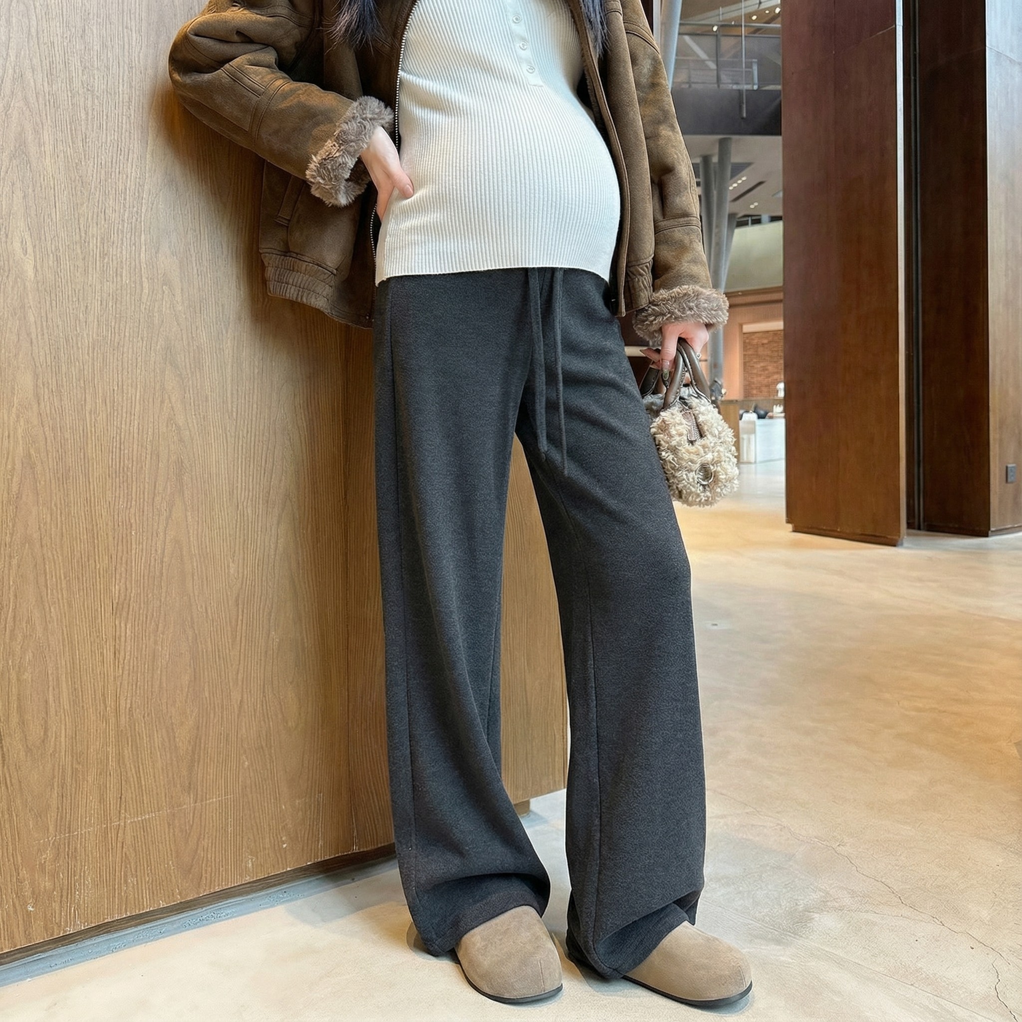 白色孕妇阔腿裤秋冬加绒外穿糯米仿羊毛微喇叭裤垂感显瘦春秋裤子,淘宝优惠券,粉丝福利购,淘宝优惠卷