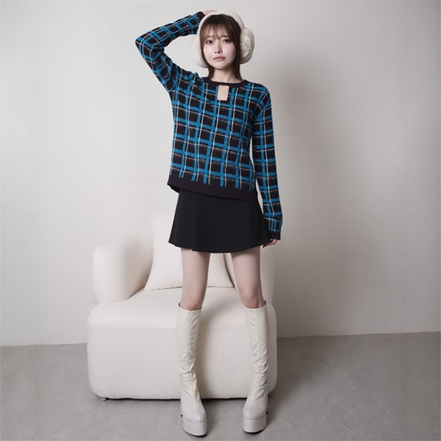 3色日单秋冬季学院风显瘦毛衣女圆领经典格子针织上衣长袖打底衫,淘宝优惠券,粉丝福利购,淘宝优惠卷