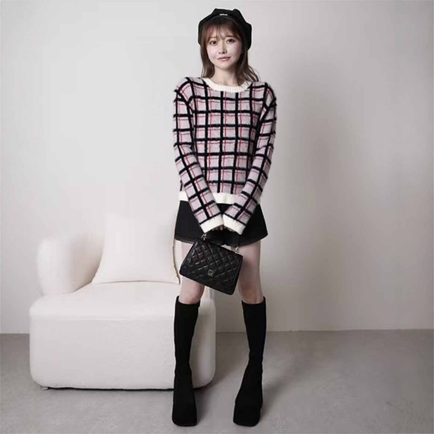 3色日单秋冬季学院风显瘦毛衣女圆领经典格子针织上衣长袖打底衫,淘宝优惠券,粉丝福利购,淘宝优惠卷