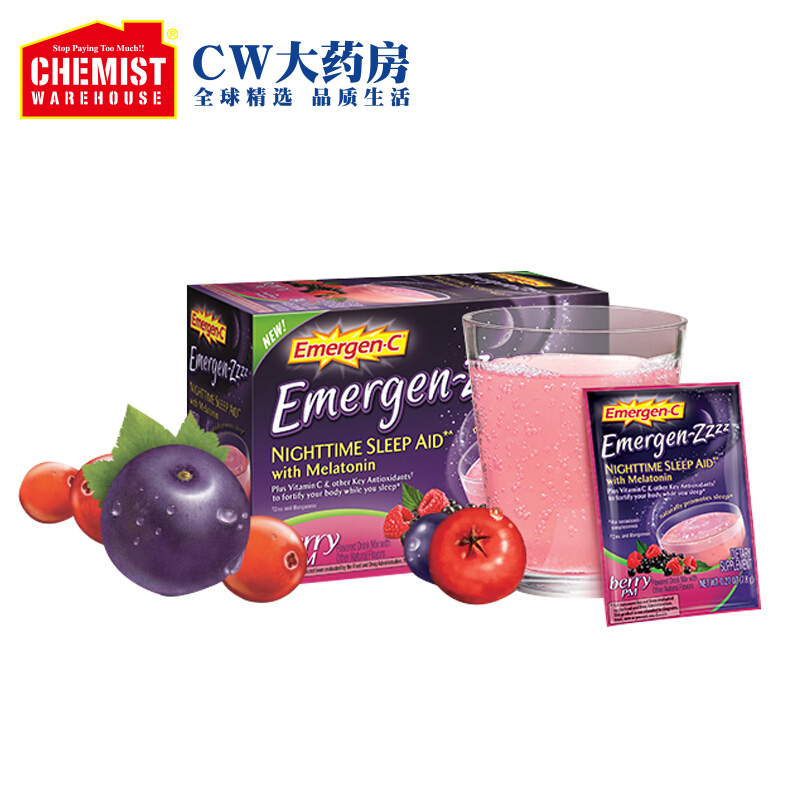 ChemistWarehouse海外旗舰店美国Emergen C益满喜维生素C睡眠型VC泡腾晚安粉褪黑素浆果味24包2