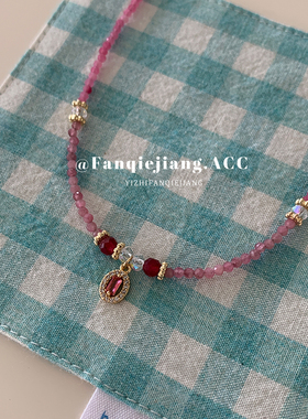 女款小众一只番茄酱串珠项链水晶