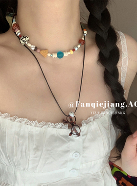 一只番茄酱新款千禧风多巴胺色调kitty眼镜吊坠项链ins日系锁骨链