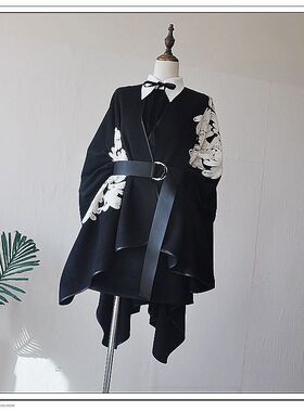 原创个性小众黑色刺绣重工斗篷