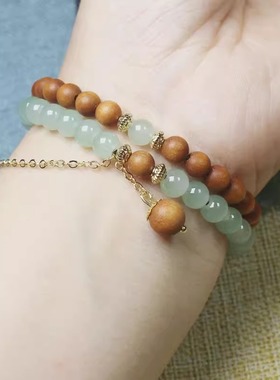绿檀木手串国风女款盘玩佛珠念珠盘玩木质双层木头文玩檀木手链