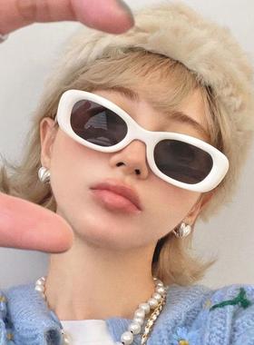 欧美时尚白色小框粗腿防晒太阳镜