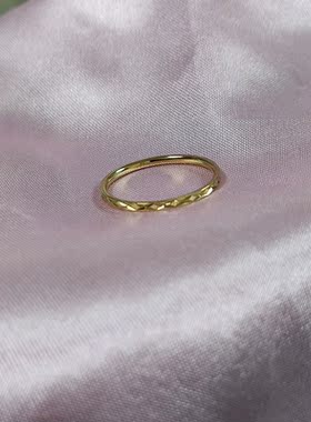 日韩国简约18K金色戒指女日韩极细超细车花尾戒戒指指环女礼物