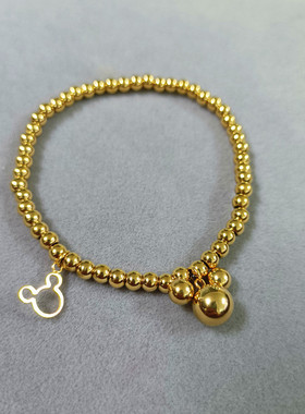 新中式钛钢镀18K金色子鼠圆珠手链女小众设计精致可爱本命年礼物