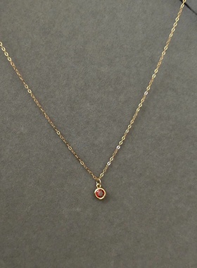 朱砂痣925纯银镀k金色项链天然石榴石法式吊坠锁骨链轻奢精致颈链