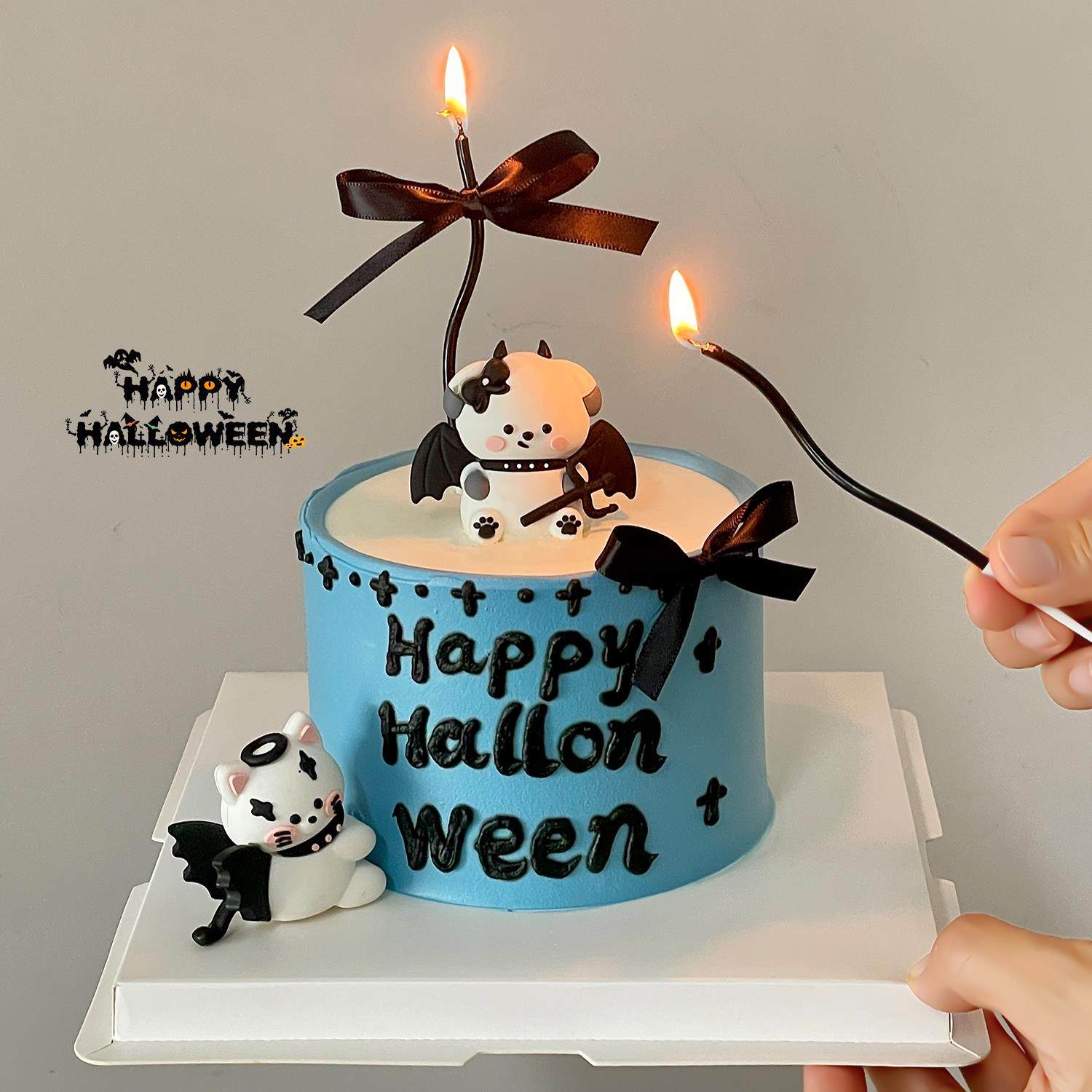 2025万圣节蛋糕装饰品立体恶魔小狗猫咪摆件蝴蝶结丝带装扮插件,淘宝优惠券,粉丝福利购,淘宝优惠卷