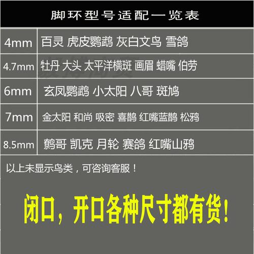 牡丹足环八哥脚环凯克折衷灰虎皮鸟脚环开口足环刻字定制电话 - 图3