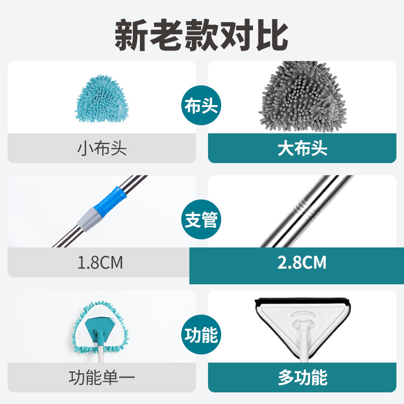 大号三角小拖把多功能刮墙面顶棚天花板拖地擦车擦窗玻璃清洁除尘 - 图1