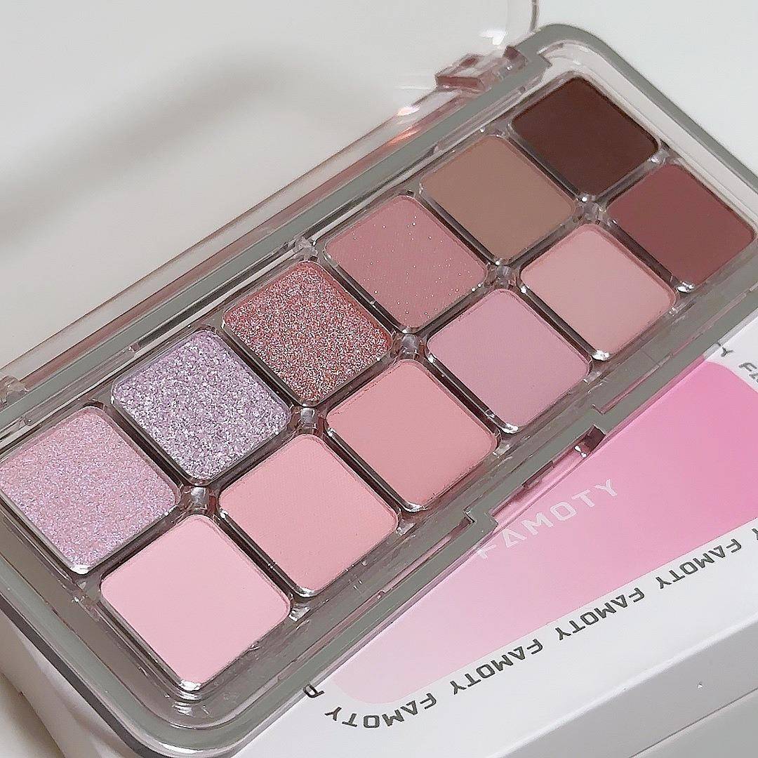 FAMOTY12色眼影盘一盘多用细闪大地色珠光哑光跨境化妆品 - 图0
