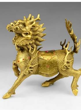 纯黄铜火麒麟摆件中式礼品家居客厅装饰品办公室工艺品开业送礼