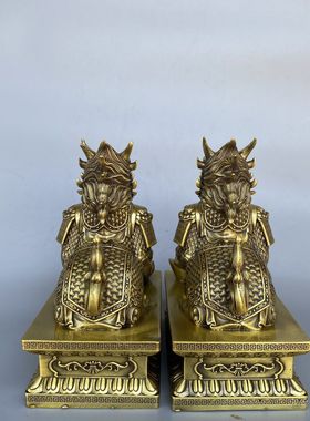 黄铜镇宅麒麟摆件一对送礼中式