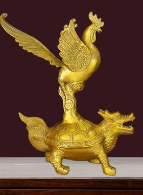 全铜装饰中式鳌头龙龟金鸡摆件