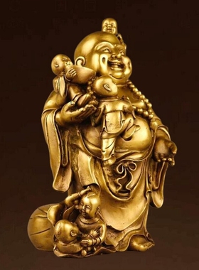 全铜五子戏弥勒佛摆件客厅玄关