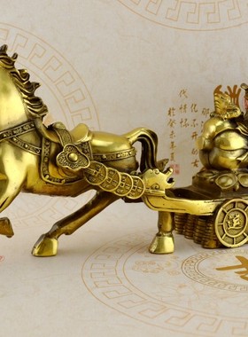 全铜百财马拉车家居客厅工艺品