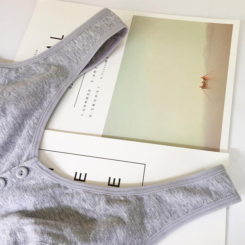 中老年妈妈纯棉文胸夏季薄款无钢圈前扣大码老人背心式内衣胸罩女 - 图2