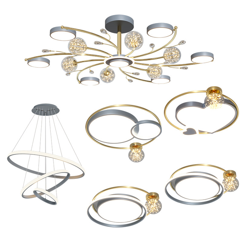 led水晶吸顶灯轻奢客厅主灯灰色现代简约餐厅灯卧室灯具套餐组合_虎窝淘