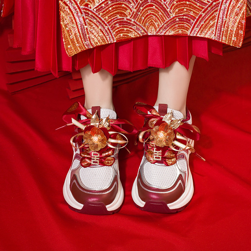 秀禾服婚鞋女2025新款厚底增高老爹鞋红色敬酒服新娘鞋不累脚单鞋,淘宝优惠券,粉丝福利购,淘宝优惠卷