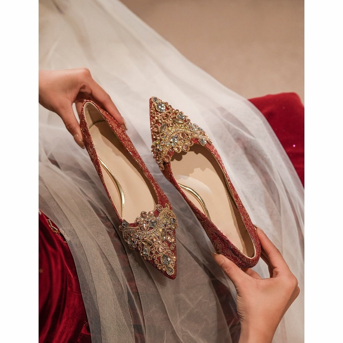 绝美红色秀禾婚鞋女2025新款不累脚粗跟中式敬酒服新娘鞋孕妇可穿,淘宝优惠券,粉丝福利购,淘宝优惠卷