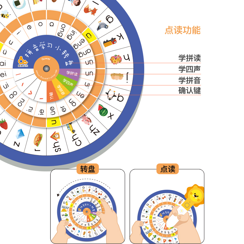 趣威点读版拼音四声小转盘支持趣威点读笔3代幼升小推荐 - 图0