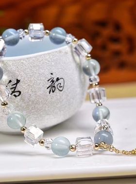 天然蓝萤石搭配奥地利方糖水晶手链手串轻奢小众高级感生日礼物