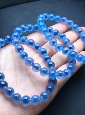 天然蓝塘心玛瑙手链蓝色玛瑙手链女款单圈简约百搭饰品礼物