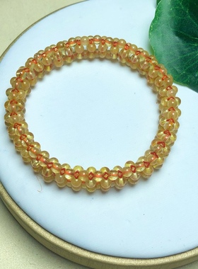 天然黄水晶手排手链编织款手镯女天然水晶黄发钛晶手串饰品