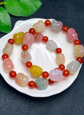 天然盐源玛瑙貔貅手链女单圈招财手链夏季糖果色时尚穿搭配饰