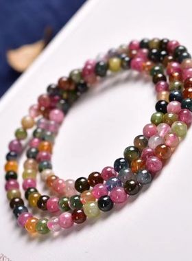 正品天然碧玺手链三圈老矿碧玺巴西糖果色手串彩虹手链旺夫礼物