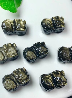 天然金曜石龙生肖福龙穿孔隔珠手链手串diy饰品龙形配件吊坠零件