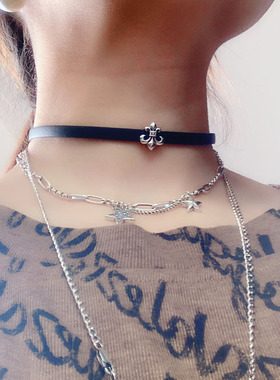 s925纯银牛皮项圈女颈带choker项链轻奢小众2021年新款简约气质潮