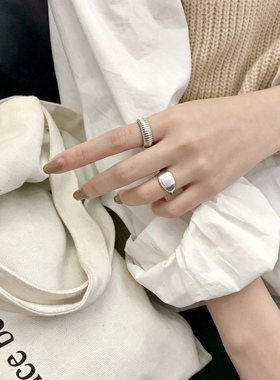 s925纯银戒指女螺纹多环缠绕弹簧开口调节小众银戒子韩版夸张尾L