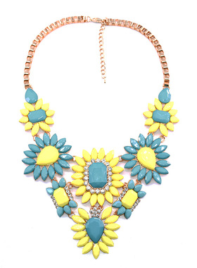 欧美时尚大牌夸张短款满钻宝石花朵合金项链