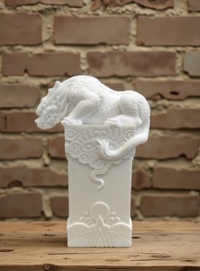 白云石吸水兽龙玺天然仿汉白玉客厅玄关鱼缸造景茶宠吸金兽蚣蝮