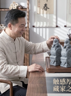 中式传统青砂石抱鼓狮子一对庭院客厅门口阳台装饰镇宅抱鼓石