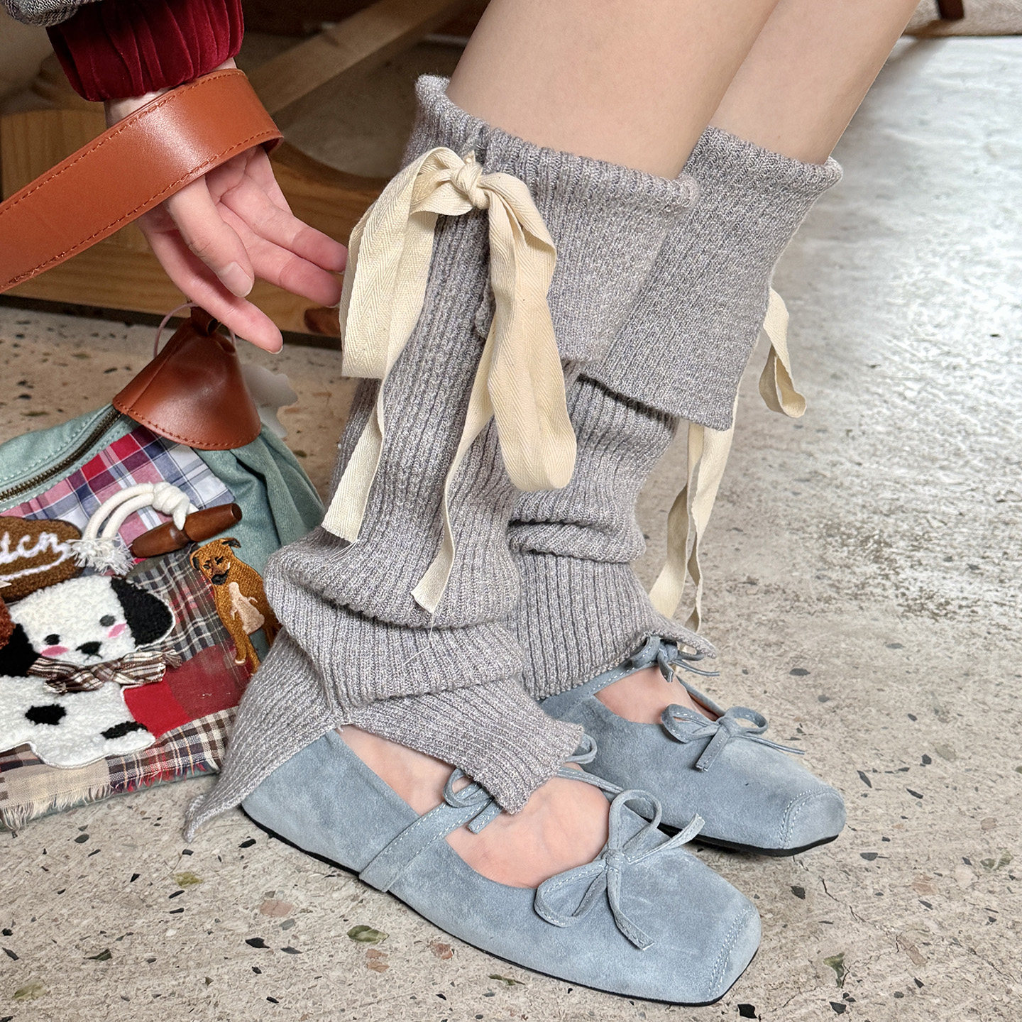 芭蕾风甜美少女小众绑带蝴蝶结堆堆纯色针织袜套韩系百搭开叉腿套,淘宝优惠券,粉丝福利购,淘宝优惠卷